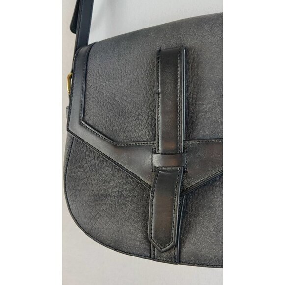 Crossbody Shoulder Strap Dark Grey Vegan Faux Leather Messenger Bag - Picture 6 of 11